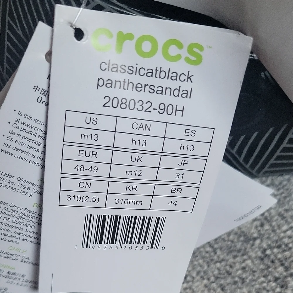 CROCS Marvel Wacanda Forever Black and Gray Sandals Black Panther  Size 13